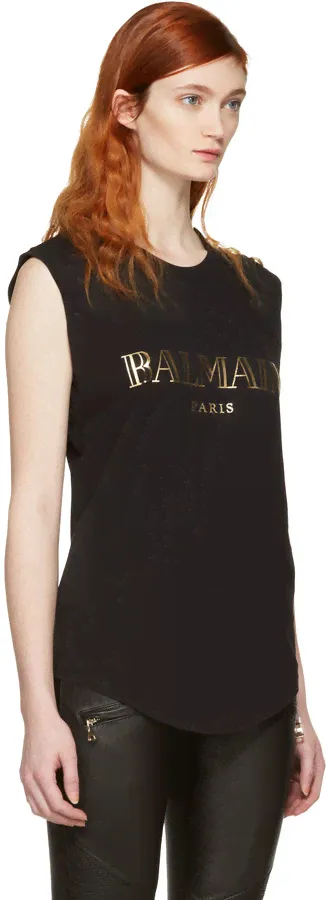 Женская черная футболка от Balmain-0