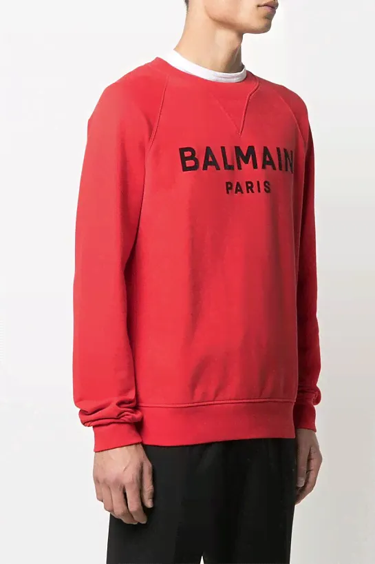 Мужской красный свитшот Balmain Paris logo-print-2