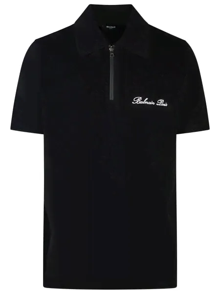 Balmain 'Signature' Black Cotton Polo Shirt - M