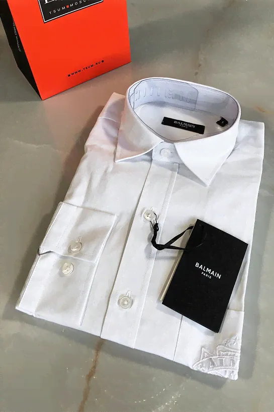 Мужская рубашка Balmain embroidered logo - White
