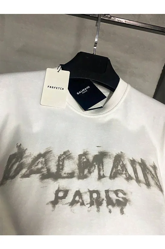 Футболка белого цвета Balmain Paris logo-print-0