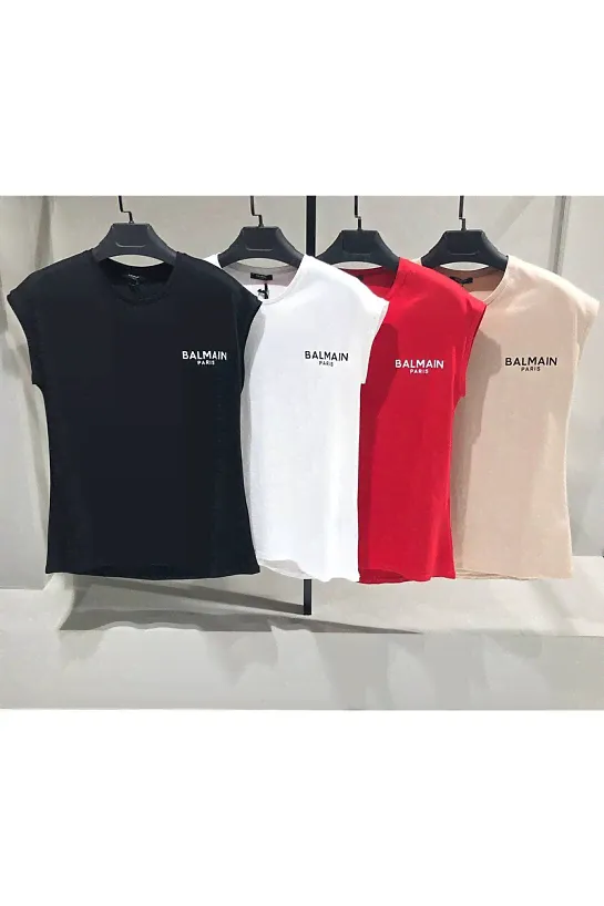 Женская футболка Balmain Paris - Red-0